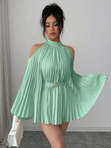 Elenzya Elegante camisa/blusa de mujer con mangas acampanadas y cintura ceñida para vacaciones - Verde - Ver 4