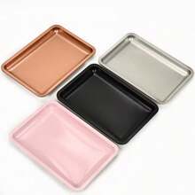 1 pieza Bandeja portacepillos de uñas cuadrada de acero inoxidable, plato decorativo de metal para almacenamiento de maquillaje, dental y tatuajes, herramientas para el cuidado de las uñas - Plateado - Ver 3