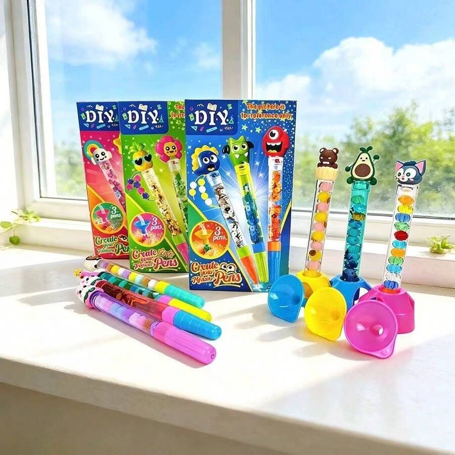 DIY Magic Sand Pen Craft Set, Detective And Spy Themed STEM Interactive Learning Educational Toy, Creative Birthday Gift - 綠色圖案隨三隻裝 - 查看 1