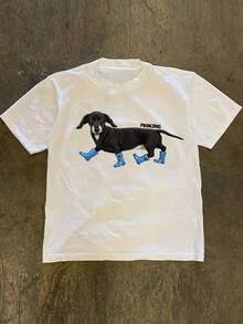 Short-Sleeved T-Shirt With A Dachshund Print, American And Modern Style, Minimalist Casual Shirt, Versatile Fashion Design For Spring And Summer - Unisex Loose-Fitting Cotton T-Shirt With A Round Neck And Short Sleeves, Urban Vintage Style, Blouses For Women. Casual Blouses For Ladies. - 白色 - 查看 6