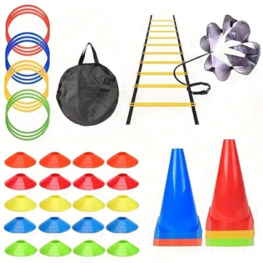 Outdoor Agility Ladder Set: Includes Soccer Training Equipment - Speed Ladder, Cone Markers, And Carrying Bag For Soccer Fitness Training - Set 1 (1 Agility Ladder + 20 Sign Discs) - View 1
