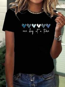 Casual T-Shirt With Stylish Y2K-Style Artistic Letter Print, Round Neck, Colorful, Sporty, Short Sleeves, Women's Clothing. A Very Distinctive Printed T-Shirt / Unisex Style / Suitable For Both Men And Women / Wrinkle-Resistant / Breathable - 黑色 - 查看 8