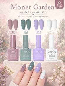 GMUME 4瓶/套花园系列指甲油，7.5毫升/瓶，色号008、043、052、067，纯色，显色效果，可卸UV/LED凝胶指甲油，粉色、灰绿色、薰衣草色、奶油白色，浪漫柔和，适合春夏 - 彩色 - 查看 13