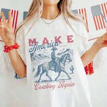 1 Piece Women's American Style Loose Fit Vintage Fashion T-Shirt For The 4th Of July With Graphic Print "Spilling The Tea Since 1773", Cute Graphic Tees, Hippie Style, 180g, 100% Cotton. - 白色 - 查看 7