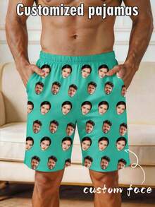 Custom Face Photo Print Men's Sleepwear Shorts Swim Trunks Swimwear Beach - Multicolor - View 1