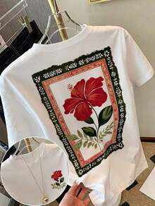 Camiseta de mujer, camiseta de manga corta con gráfico de estilo casual de calle, top de verano lindo - Multicolor - Ver 5