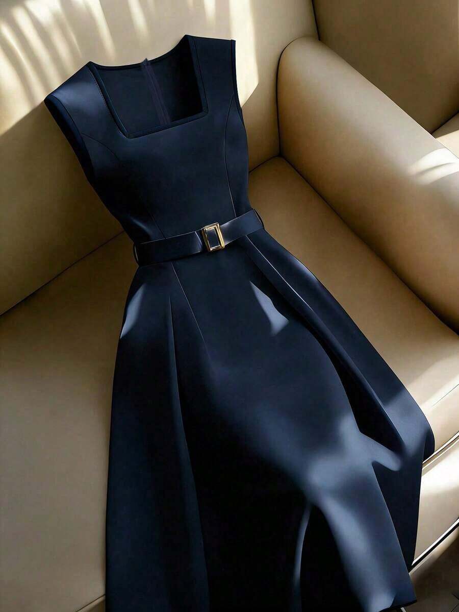 Women Midi Dresses - Navy Blue - View 1