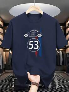 Short-Sleeved Crew Neck T-Shirt Featuring A Vintage Style Inspired By Sports Competition Culture, With Beetle's Classic Large Number '53' And A Red And Blue Striped Print Design. - 黑色 - 查看 7