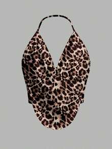 Top de cuello halter para fiesta sin espalda con fornteras drapeadas y diseño sólido - Multicolor 6 - Ver 1