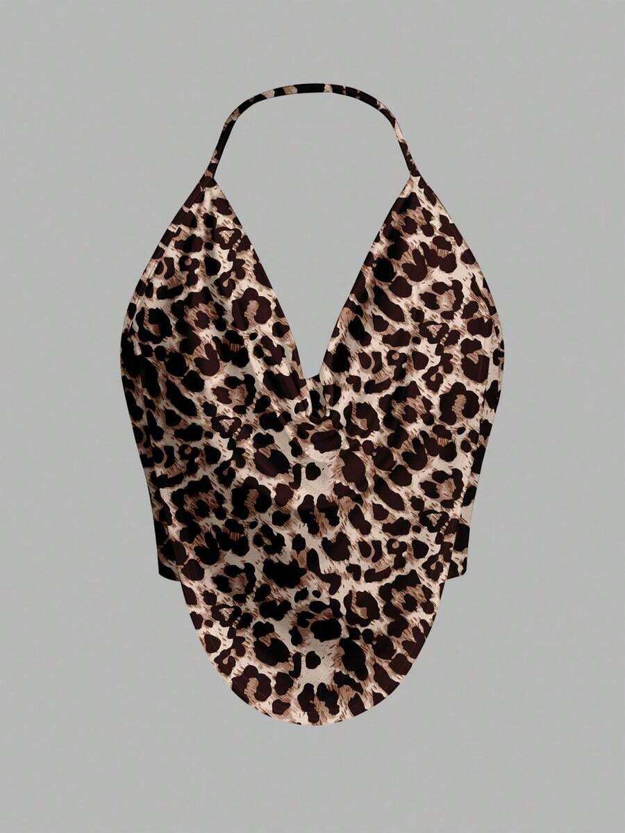 Top de cuello halter para fiesta sin espalda con fornteras drapeadas y diseño sólido - Multicolor 6 - Ver 1