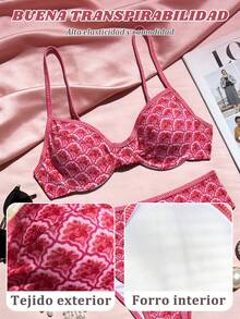 2 piezas traje de baño bikini para mujer,  traje de baño con aros y tirantes ajustables, braga tiro alto estampado floral ditsy fucsia, conjunto sexy moderno para playa vacaciones verano - Rojo - Ver 6