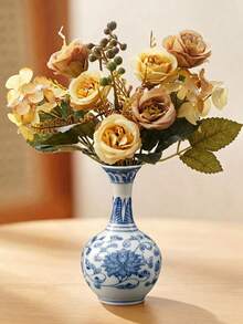 1pc Exquisite Blue And White Porcelain Vase, Mini Retro Flower Vase, Classic Decorative Bud Vase, Chinese Ceramic Flower Vase, For Home Decor Vase, Office Desk Decor, Party & Event Decoration, Bedroom Decor, Dried Flower Vase, Living Room Decor, Gift For Lover, Graduation, Holiday - Multicolor - View 7