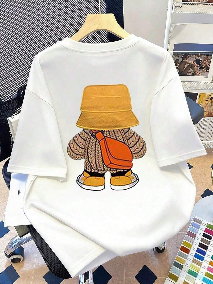 Crew Neck T-Shirt With Bear Print, Plus Size Women's Urban Fashion Item, Suitable For New Year's, Daily Wear, Outings, Beach, Parties, School, Vacation, Travel. Summer Vacation Outfit, Beach Vacation Outfit, Spring Outfit, Mother's Day Gift; Graduation - 白色的 - 查看 1