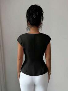 de primavera para mujer para exteriores, adecuado para Año Nuevo, Día de San Valentín, Pascua, Día de la Madre, fiesta de Oriente Medio, boda, elegante vacación romántica francesa, lugar de trabajo, vestido de cuello barco con cintura rec - Negro - Ver 2