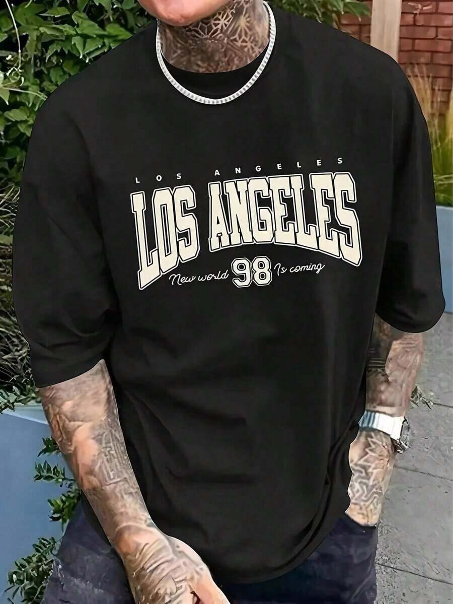 100% algodón puro, transpirable y agradable para la piel. Diseño clásico de cuello redondo, corte ajustado y adecuado para todo tipo de cuerpos. Estampado de moda con estilo minimalista y de alta calidad. Diseño unisex perfecto para conjuntos de pareja, ideal para el transporte diario, citas, ocio y ropa urbana - versátil y atemporal. - Negro - Ver 1