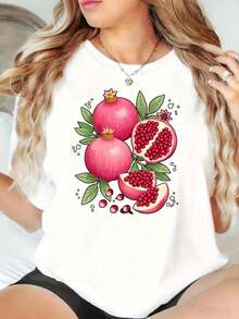 Camiseta Casual de Mujer con Estampado Vintage de Granadas - Blusa de Manga Corta con Cuello Redondo y Tejido Suave y Elástico - Top Compatible Ideal para Uso Casual, Fiestas, Vacaciones - Blusa de Primavera, Verano y Otoño con Estampado Gráfico de Frutas (Lavable a Máquina) - Camiseta Divertida de Mujer con Estampado y Cuello Redondo de Manga Corta, Adecuada para: Eventos Deportivos/Fiestas de Vacaciones/Salidas/Deportes y Otros Regalos Festivos. Moda - Blanco - Ver 1