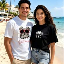 2-Piece Couple Matching Pattern T-Shirt, 100% Cotton, Loose Fit, Soft And Breathable, Casual Round Neck Short Sleeved Top Graffiti Art Design With Woman Portrait Versatile Patterns No Picky Combinations Coordinated Dating Casual Travel Simple And Cartoonish Printing Styles High Cost-Effectiveness - 白色 - 查看 1