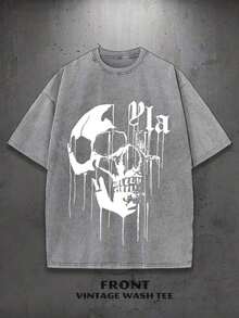 New Summer 2026 Collection1PC Y2K Vintage Washed T-Shirt |   Men's Graphic Tee |   YLA Dripping Skull Design Pattern |   Gifts For Men Or Boyfriend |   100% Cotton |   230Gsm Thickened Fabric |   Unisexsummer Clothes - màu đen - Xem 11