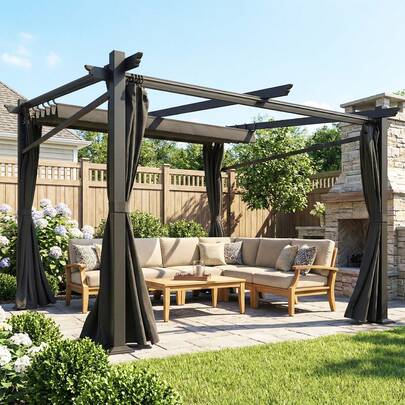 Outsunny 10' X 10' Metal Pergola With Sliding Roof Canopy, Retractable Pergola Canopy For Outdoor, Patio, Black