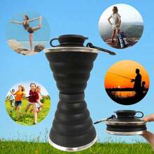 Collapsible Silicone Water Bottle With Carabiner, Reusable Leak Proof Foldable Camping Cup, Portable Sports Travel Bottle For Outdoor, Gym, Hiking, Cycling - Green - View 7
