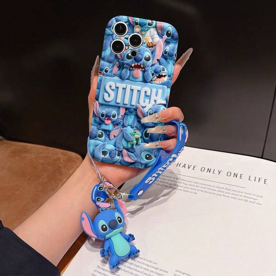 Disney Lilo And Stitch Phone Case : 3D Fluffy Pattern Border Protector Phone Soft Phone Case With A Free Cute Stitch Bracelet Chain Lanyard, Stitch, Lilo, Angel, For Apple 17 Promax 17 Pro 16 15 14 13 12 11 Pro Max XS Max X XR Soft Cover Summer Phone Case - 白色 - 查看 1