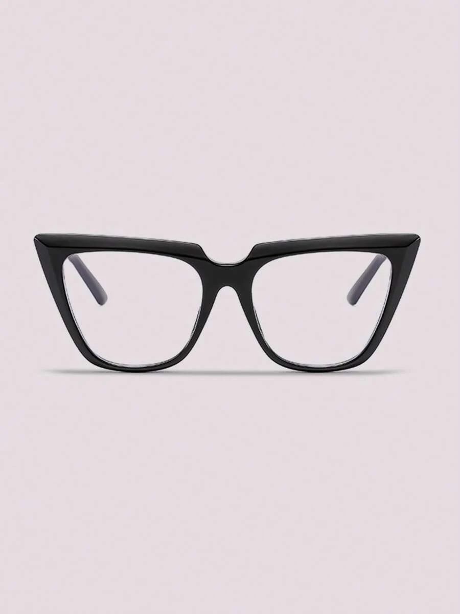 Visivana 1 Pair Women's Black Cat Eye PC Frame Glasses, Simple Solid Color Vintage Casual Non-Prescription