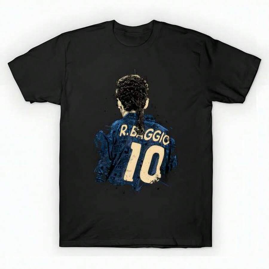 Roberto Baggio T-Shirt unisex de la de algodón puro de alta densidad de 220 g. C-AmiS-eta uniS-ex 100 % aL-Godón de - Tejido de alta densidad. Apta para todo tipo de perS-onas, ya sean mujeres o hombres. Tejido duradero de alta C-Alidad apto para todas las estaciones, suave al tacto pero duradero. Tops transpirables. Conjuntos de otoño para mujer. Conjuntos de vaC-Aciones para mujer. Disfraz de Halloween para mujer. - Negro - Ver 1