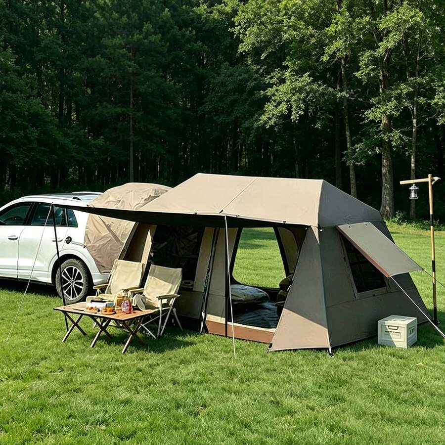 4-6 Person Trunk Camping Tent Multifunctional Outdoor Tent With Awning Quick To Set Up, Attaches To Your Car Trunk, Waterproof And Windproof, Easy To Assemble And Disassemble, Ideal For Road Trips, Outdoor Camping, And Picnics, Suitable For All Seasons - 彩色 - 查看 1