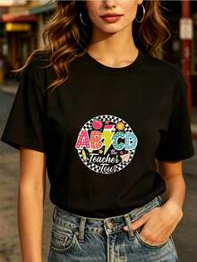 Designed For Modern, Stylish, And Comfortable Women, This Fashionable 180g Everyday T-Shirt Is Ideal For Teachers' Travels Or As A Teacher's Day Gift. It's A Classic, Casual, Unisex Crew Neck T-Shirt, Comfortable For Office Wear And Summer Parties. Made From Premium Soft And Breathable Fabric, It's Designed For All-Day Comfort And Versatile Enough For Everyday Wear, Perfect For Casual Outings. - 黑色 - 查看 12