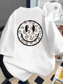 180g Cotton Short-Sleeved T-Shirt - Short-Sleeved T-Shirt With Front And Back Print -  Face Leopard Print, Vintage Style -  Printed T-Shirt For Women, Spring/Summer, Your Best Choice! - Unisex Style. - 白色 - 查看 6