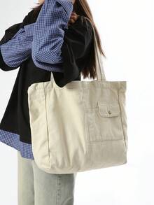 Vintage American Distressed Canvas Tote Bag, Oversized Slouchy Soft Shoulder Bag With Rivet Pockets, Casual College/School/Work Commute Handbag, Versatile Large Capacity Weekender Bag For Travel, Camping, Outdoor - Multicolor - View 6