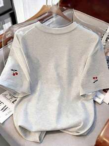Camiseta casual para mujer, gris, nuevo diseño de verano, cuello redondo, estampado de cerezas dulces, diseño gráfico, estilo estudiantil, ajuste versátil minimalista, adecuado para uso diario, al aire libre, viajes, cómodo, esencial para mujeres - Multicolor 5 - Ver 2