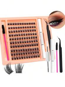 Pestañas individuales AZENLO C-Curl, set de 120 piezas, pestañas postizas esponjosas DIY, longitudes mixtas de 10/12/14/16 mm, kit de extensión de pestañas en racimo suave y natural - Blanco - Ver 1