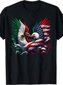 Vintage T-Shirt With American And Mexican Flags, Mexican American Roots, Unisex T-Shirt - Negro 2 - View 1