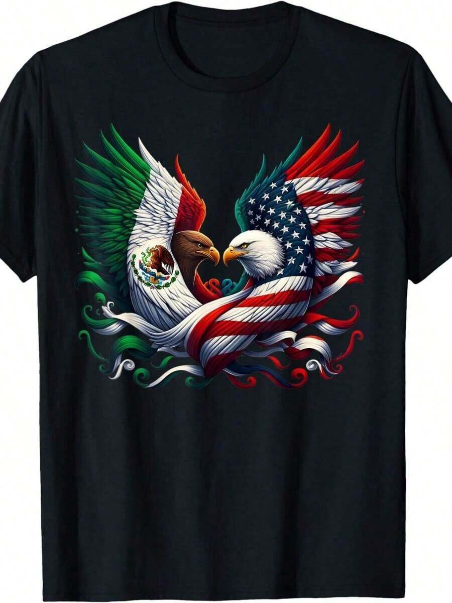 Vintage T-Shirt With American And Mexican Flags, Mexican American Roots, Unisex T-Shirt - Negro 2 - View 1