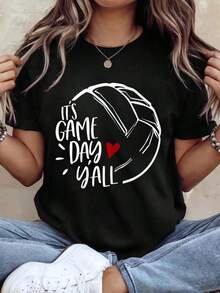 Women's And Girls' Volleyball Player T-Shirt, Volleyball-Loving Mom Graphic T-Shirts For Women - 黑色 - 查看 6