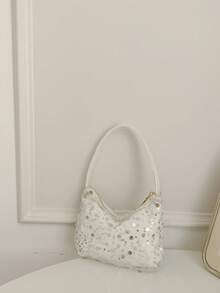 Túi đeo vai đính sequin thời trang, kiểu dáng tối giản, dung tích lớn, thiết kế mới dành cho nữ. - trắng - Xem 10