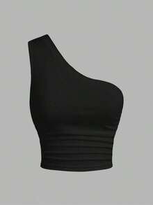Blusa de un hombro de punto en tonos negro y beis para mujer - Marrón - Ver 6