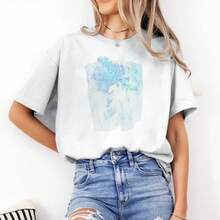 Abstract Watercolor Art T-Shirt: Minimalist Aqua Blue Design - High Quality - 白色 - 查看 7