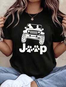Under The Radar 1 Piece JEEPS Women's Printed Cotton T-Shirt, Short Sleeve Crew Neck, Perfect For Outdoor Activities And Casual Wear, 100% Soft Cotton - Vintage Street Style Unisex Loose Cotton Short Sleeve Crew Neck T-Shirt - 黑色 - 查看 7
