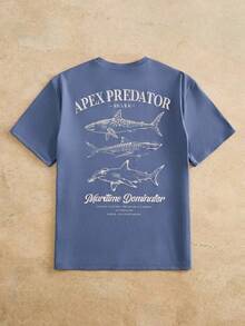 Camiseta de manga corta con cuello redondo y hombros caídos, estampado gráfico de peces, estilo casual para hombre de HIMLAND, adecuada para actividades al aire libre, casa, citas, playa, camiseta blanca divertida, verano, regalos para hombre, camiseta de playa de talla grande, tops de primavera. - Azul - Ver 6