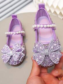 Scarpe da principessa per ragazze con farfalle multi-colore e strass, scarpe con suola morbida e decorazioni in perle, adatte per uso casual in primavera, estate, autunno, a scuola o per appuntamenti - Viola - Visualizzare 2