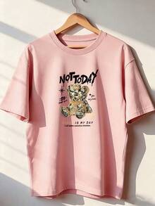 Stylish Urban T-Shirt, A  Short-Sleeved T-Shirt For Spring And Summer 2026, Made In Mexico, 180 Grams. Cartoon Print, Couple Design, Suitable For Indoor Or Outdoor Wear. Crew Neck, Unisex, Ideal For The Office And Leisure. One-Pack. - PK-P631577SLNDXZGY565 - 查看 1