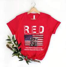 US Military Flag T-Shirt For Red Friday, We Wear Red Shirts On Friday, Red Friday Veterans T-Shirt, All Deployed Memorial T-Shirt, Military Family T-Shirt, Women's Blouses - 紅色 - 查看 4