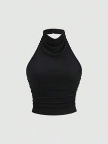 piezas Nuevo top sin espalda elegante y sexy con cuello halter y drapeado, unicolor verde/negro, casual y versátil Y2K - Multicolor 2 - Ver 4