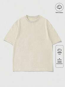 Women's & Men's ROMWE MEN Men's Casual Versatile Solid Color Round Neck Short Sleeve Summer T-Shirt - 杏 - 查看 6