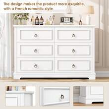Commode à 6 tiroirs, 120 cm de large, commode aspect bois, buffet, commode - Blanc - Voir 5