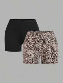 2 piezas Leggings básicos casuales de unicolor para mujer de talla grande, aptos para el verano - Multicolor 6 - Ver 1