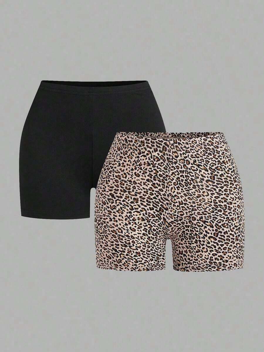 2 piezas Leggings básicos casuales de unicolor para mujer de talla grande, aptos para el verano - Multicolor 6 - Ver 1