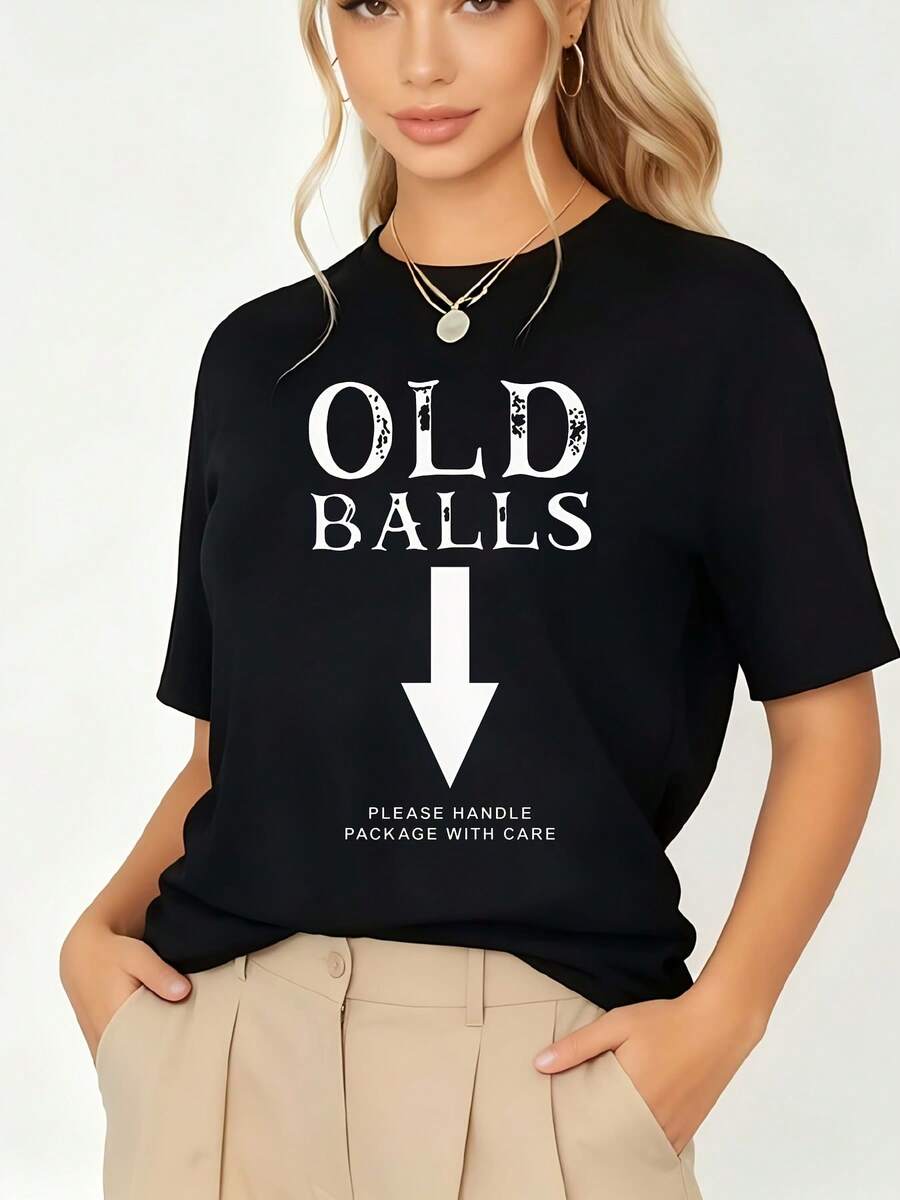 Camiseta Vintage Divertida con la Frase "Old Balls Please Handle with Care" Adecuada para Hombres y Mujeres - Regalo Ligero, Casual y Humorístico para Papá, Ropa de Verano, Eventos Familiares, Ropa Corporativa - Lavable a Máquina, No Adecuada para Reuniones. - Negro - Ver 1